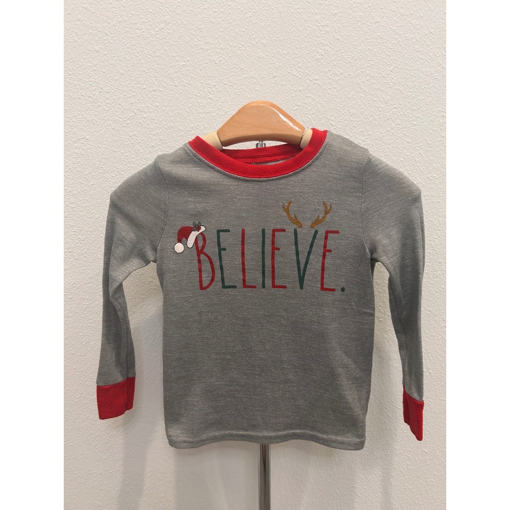 Rae Dunn‎ Kids 4T Gray Long Sleeve Believe Christmas Top